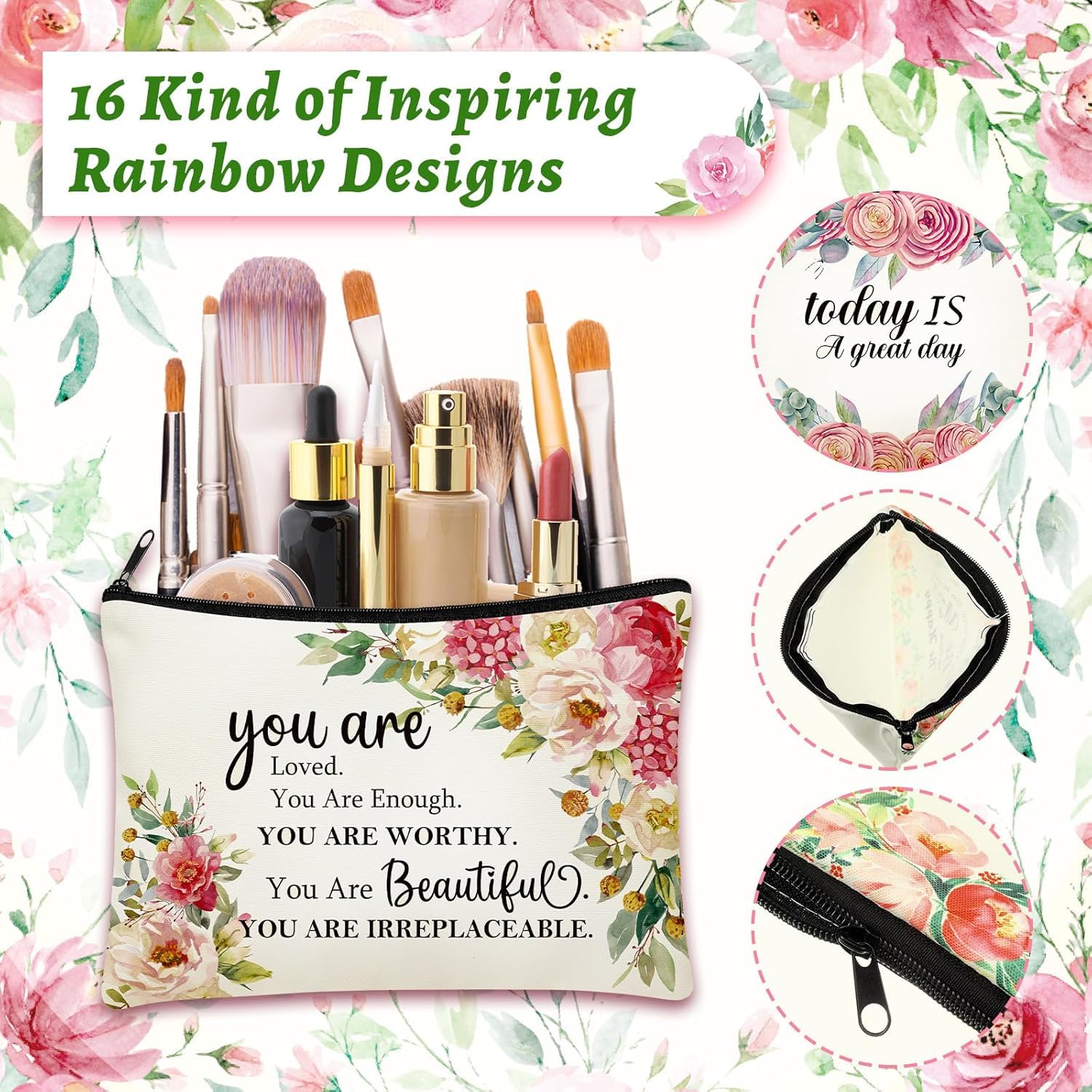 El Regalo 1 PC Canvas Cosmetic Bags Makeup Bags Travel Toiletry Pouch/ 10 x 7.5 inch Inspirational Gifts for Women Motivational Quotes Makeup Bag for Women Girls (You are Loved)