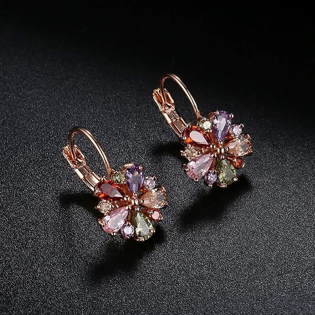 El Regalo Elegant Sparkling Colorful Cubic Zirconia Flower Earrings For Teen Girls/Women- AAA Swiss Cubic Zirconia Flower Multicolour Earrings