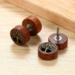 El Regalo 1Pair Wooden Tree of Life Unisex Stud Earrings- 10mm Pierced Screw Back Stud for Men Women