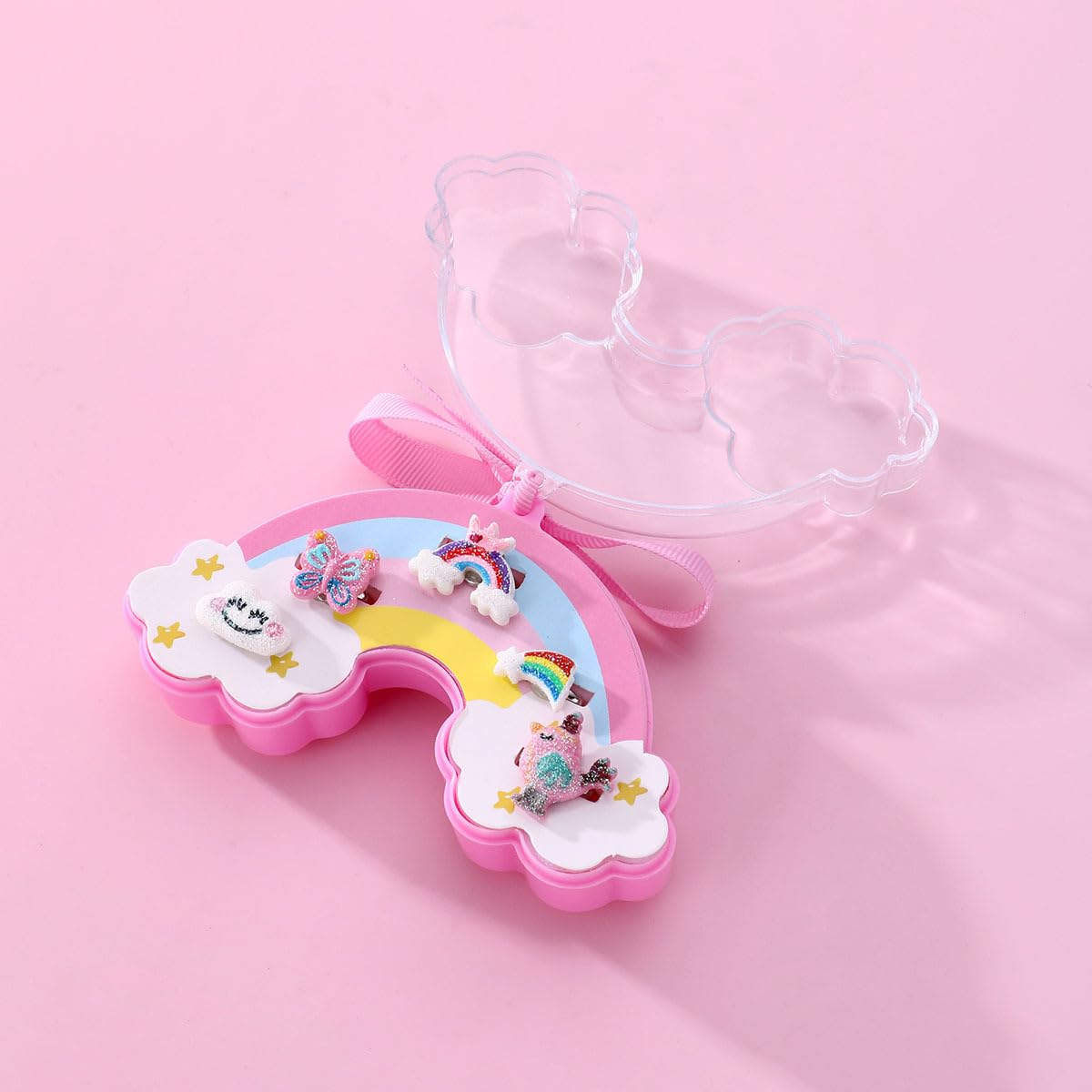 El Regalo 5PCs Kids Rings Set- Little Girl Adjustable Rings Gift Combo Pack with Shell/Rainbow Shape Box- Jewelry Gifts for Girls Kids (Rings Rainbow Gift Box)
