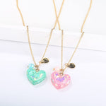 El Regalo 2 PCs Best-Friend (BF) Pink & Blue Resin Sparkling Heart 2PCs Pendant Necklace Set for Girls Besties/Sisters/Best Friends