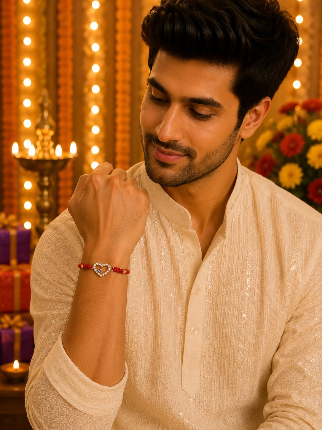 El Regalo Evil Eye CZ Bracelet Rakhi for Brother with Roli Chawal in Gift Box (Option-2)