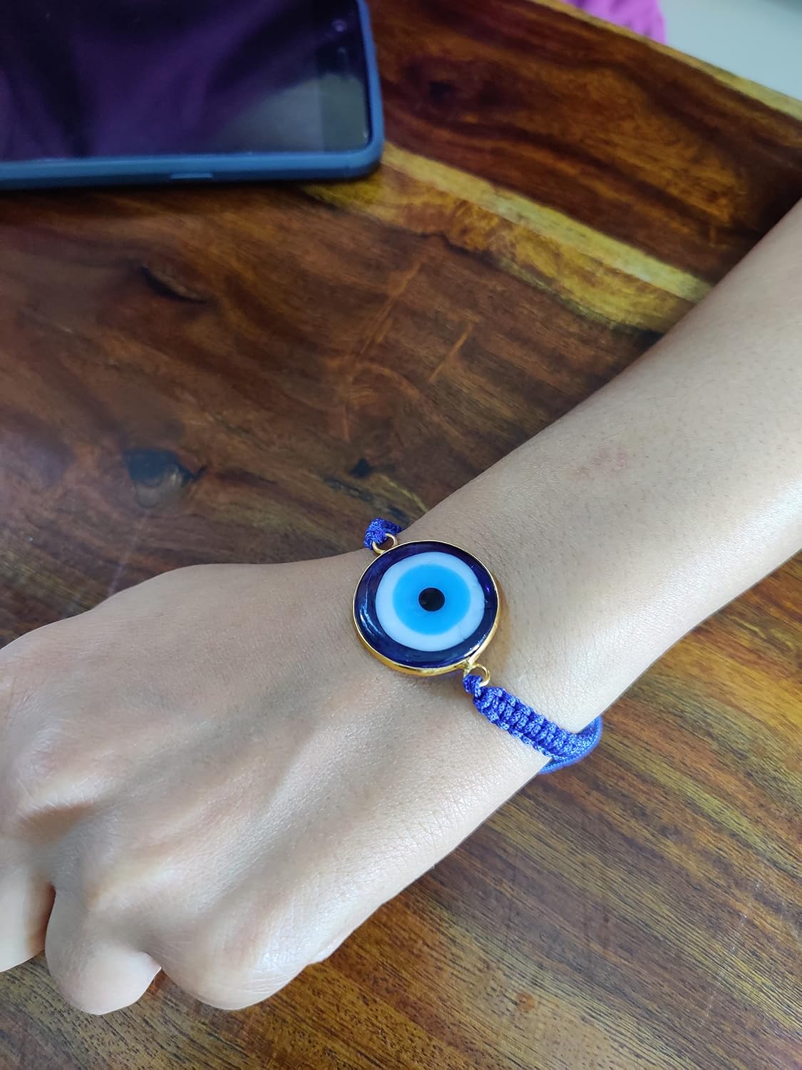 El Regalo Evil Eye Bracelet - Big Evil Eye Handmade Glass Lamp work Unisex Adjustable for Men & Women (Blue)