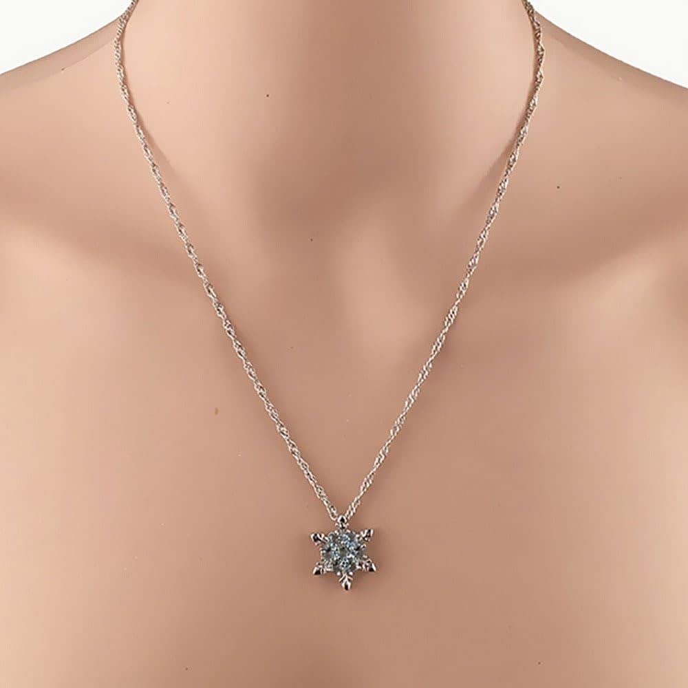 El Regalo Small Snowflakes Inlaid Rhinestones Crystal Pendant Necklace for Girls & Women (Light Blue)