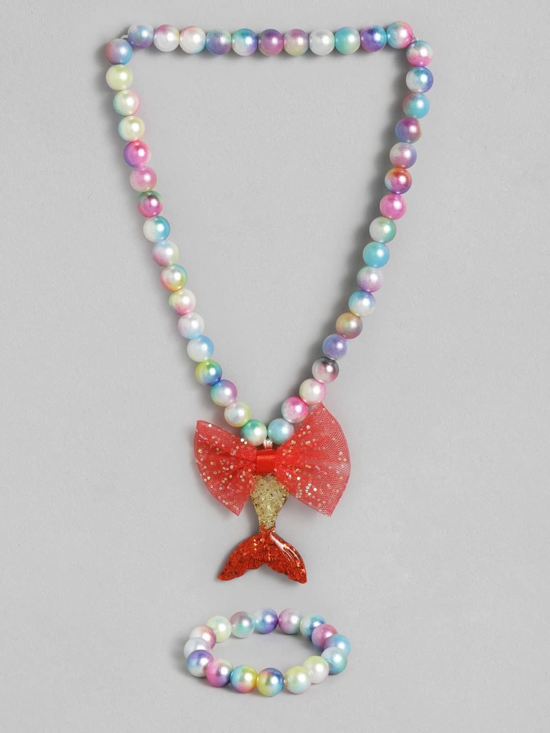 El Regalo Mermaid Princess Girls Kids Necklace & Bracelet Set with Coin Pouch - Sequins Mermaid Tail Coin Purse Necklace Bracelet Gifts for Girls/Kids/Toddlers (Red)