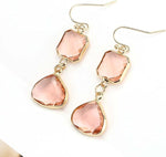 El Regalo Simulated Navy Blue Sapphire & Champagne Topaz Crystal Earrings- Hypoallergenic Dangle Drops Crystal Earrings for Girls & Women (Peachy Pink)