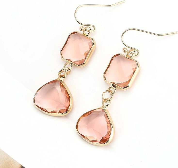 El Regalo Simulated Navy Blue Sapphire & Champagne Topaz Crystal Earrings- Hypoallergenic Dangle Drops Crystal Earrings for Girls & Women (Peachy Pink)