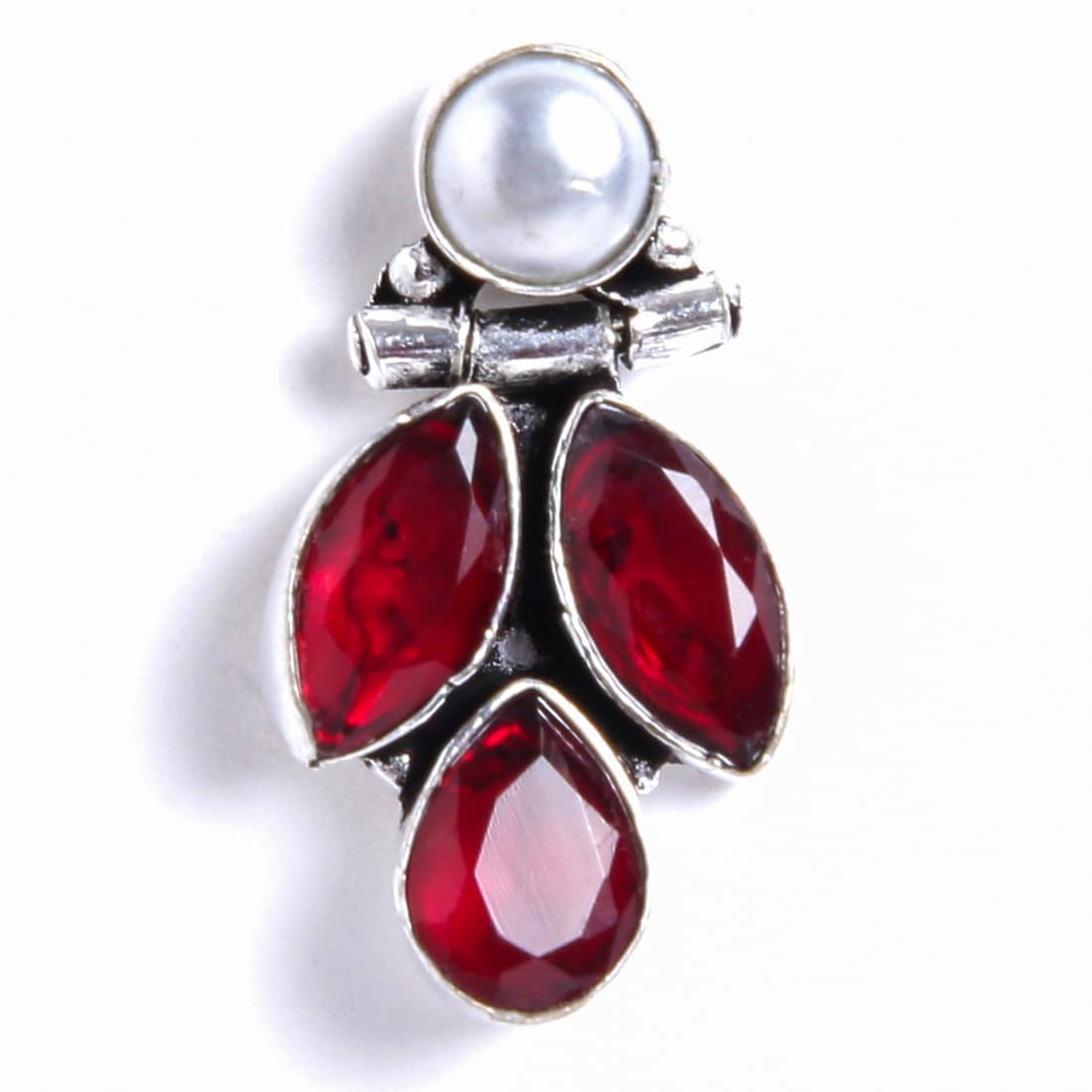 El Regalo Pearl Earrings, 925 Silver Plated Vintage Stones Pearls Stud Earrings for Women & Girls- Silver Lookalike Pearls Earrings (Red)