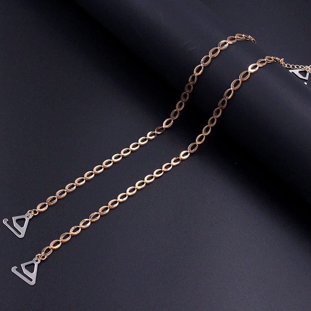 El Regalo 1 Pair Fancy Designer Chain Bra Straps for Off Shoulder Dresses or Wedding/Evening Gowns- Fancy Lingerie Straps Accessories (Golden)