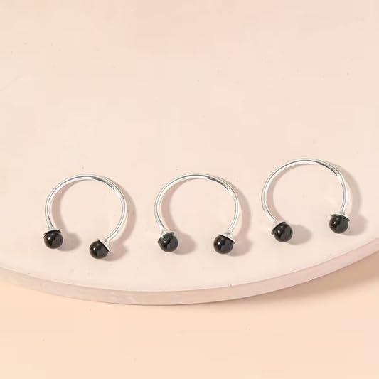 El Regalo 3PCS Adjustable Open Rings Set for Women & Girls | Minimalist Pearl & Bead Finger Rings | Fashion Stackable Ring Set (Black)
