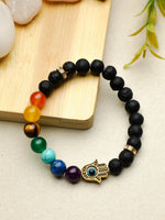 El Regalo 7 Chakra Hamsa Hand Evil Eye Unisex Bracelet for Men/Women/Girls/Boys- Yoga Reiki Natura Feng Shui Stones with Lava Beads Bracelet