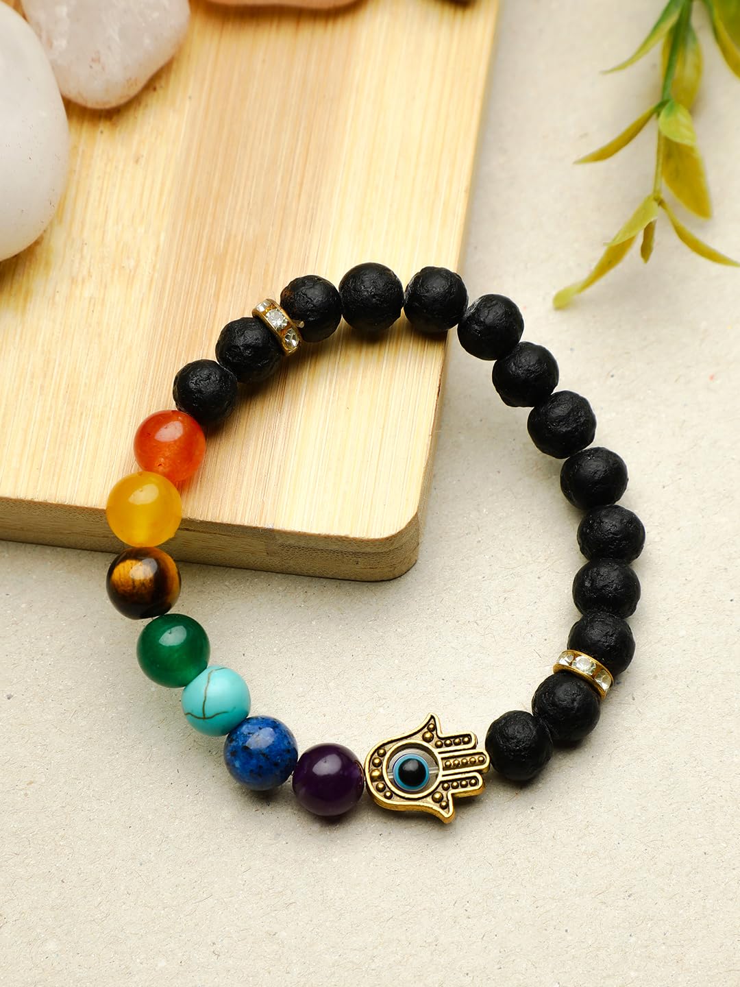 El Regalo 7 Chakra Hamsa Hand Evil Eye Unisex Bracelet for Men/Women/Girls/Boys- Yoga Reiki Natura Feng Shui Stones with Lava Beads Bracelet