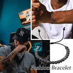 El Regalo Unisex-Adult 2 Pcs Braided Black Hematite Arrow Heart Adjustable Bracelets Set for Couples - Natural Gemstone Link Bracelet (Heart Hematite)
