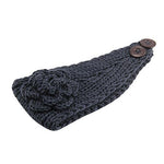 El Regalo's 1PC Winter Crochet Knitted Headwrap Headband with 3D flower & Button for Girls & Women- Ear Warmer Hair Muffs Band | Winter Designer Headbands for Teens & Women (Black)