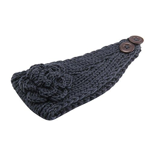 El Regalo's 1PC Winter Crochet Knitted Headwrap Headband with 3D flower & Button for Girls & Women- Ear Warmer Hair Muffs Band | Winter Designer Headbands for Teens & Women (Black)