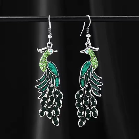 El Regalo Vintage Ethnic Peacock Earrings for Women- Elegant Oil Drop Rhinestone Dangle Earring Party Jewelry (Green)
