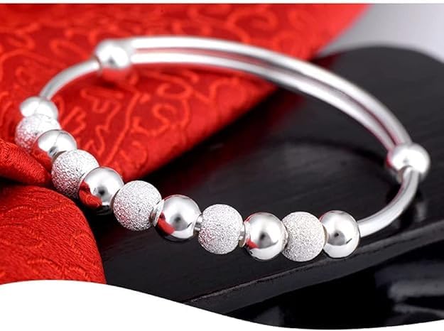 El Regalo Cute 1PC Adjustable Baby Bangle Bracelet for Girls & Boys - 925 Silver Plated Infant Bracelet with Sparkly Beads, Bell & Heart Charm - Ideal Gift for Babies & Toddlers (5cms Diameter) (Style-3)
