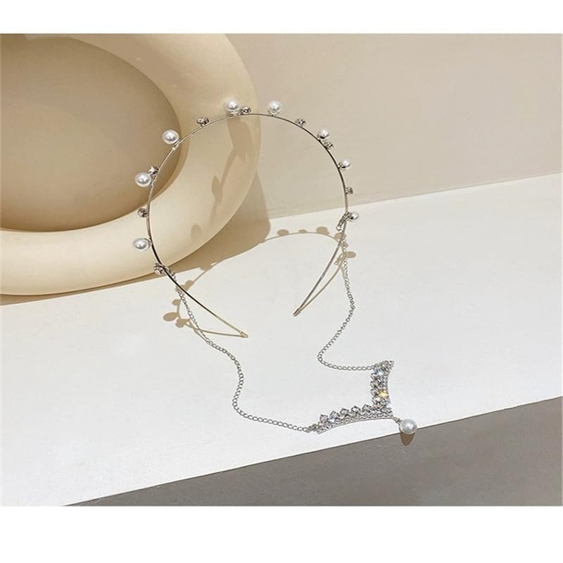 El Regalo Fancy Tiara Pearl Tassel Hairband- Pearl, Rhinestone Crystals Bridal Hairband for Girls & Women