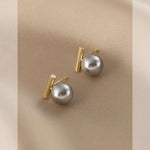 El Regalo 1pair Copper Imitation Faux Pearl Grey Color for Girls & Women- Elegant, Western Versatile Pearls Stud Earrings (Gold)