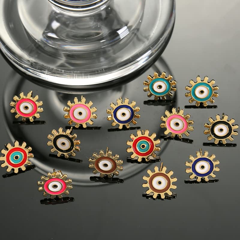 El Regalo 2 Pairs Evil Eye Enameled Post Back Stud Earrings for Girls & Women- Cute & Colorful Turkish Lucky Evil Eye Studs (Evil Eye Studs Option-2)