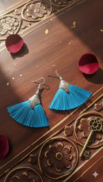 El Regalo Tribal Boho Tassel Earrings for Women & Girls | Oxidised Silver Finished Silk Thread Dangle & Drop Earrings | Handcrafted Bohemian Statement Jewellery for Ethnic, Western & Fusion Clothes (Sky Blue)