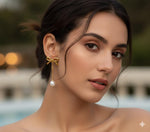 El Regalo Elegant 18K Gold Plated Stainless Steel Drop Earrings for Women & Girls | Tarnish-Free, Waterproof, Hypoallergenic Statement Fancy Western Earring Collection | Variations: Bow, Moon & Star, Starfish, Knot | For Office, Party & Gifting (Pearl Bow