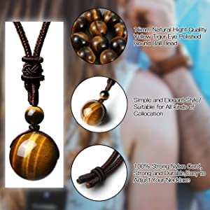 El Regalo 3 PCs Unisex Healing Crystals Necklace- Tiger Eye, Obsidian, Red Tiger Eye Chakra Beads Stone Adjustable Pendant Necklace for Women Men Girls Boys