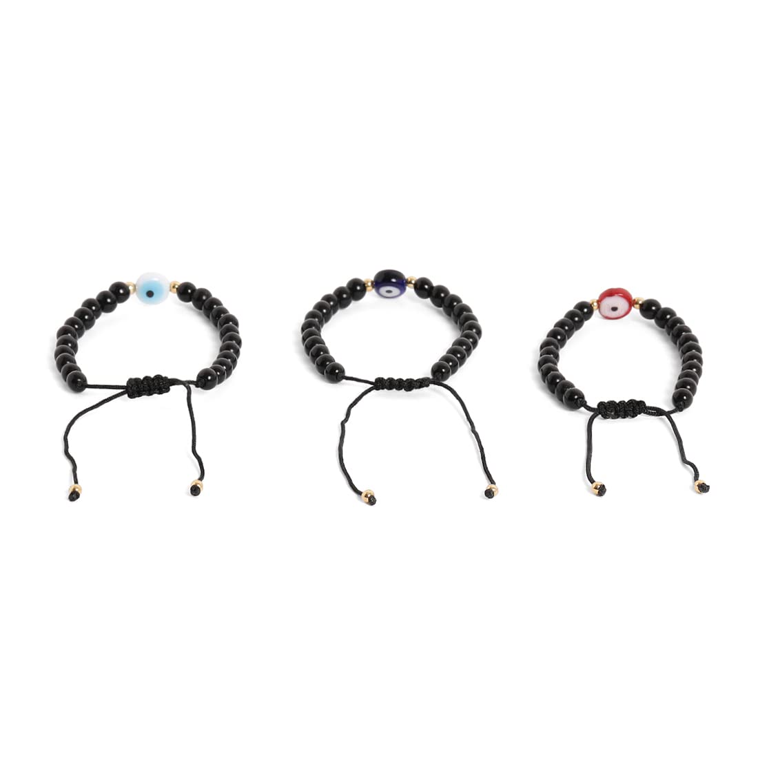 El Regalo 1 PC Evil Eye Black Beads Handwoven Adjustable Unisex Bracelet for Men/Women/Girls/Boys (White Evil Eye Bracelet)