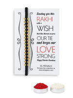 El Regalo Unisex Adult 2PCs Simple, Minimalist Beaded Bracelet Rakhi for Brothers/Bhai- Bhabhi with Roli-Chawal, Rakhi Card in Rakhi Gift Box (Red & Black Golden)