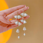 El Regalo Elegant White Floral Dangle Earrings- Delicate Cascading Flower Bell Earrings for Women & Girls