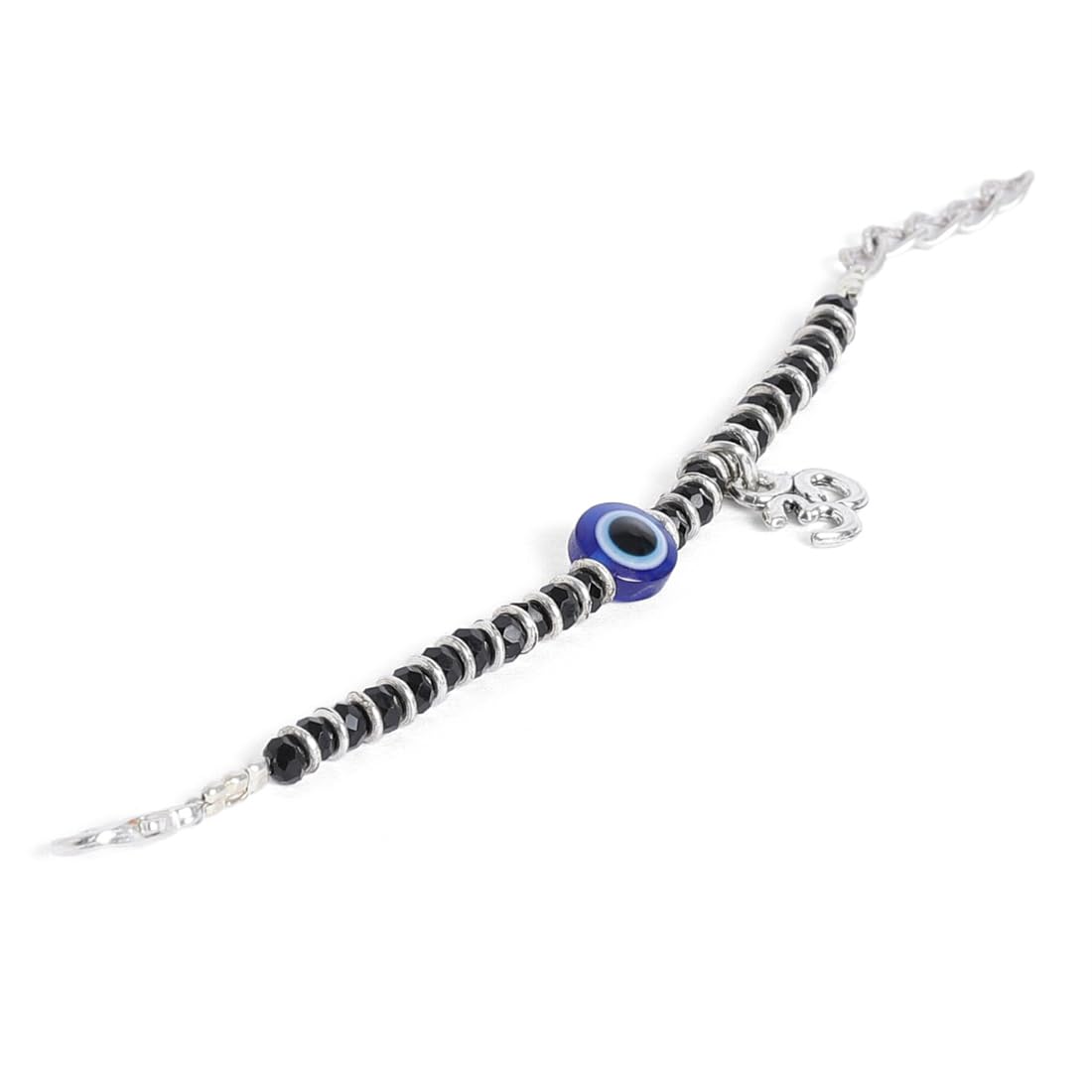 El Regalo 1st Rakhi for Baby Brother - 925Silver Plated Cute Charms Evil Eye Nazaria Rakhi with shagun, Rakhi Message Card in Rakhi Gift Box for Kids/Babies/Toddlers (OM Evil Eye Nazaria Rakhi)