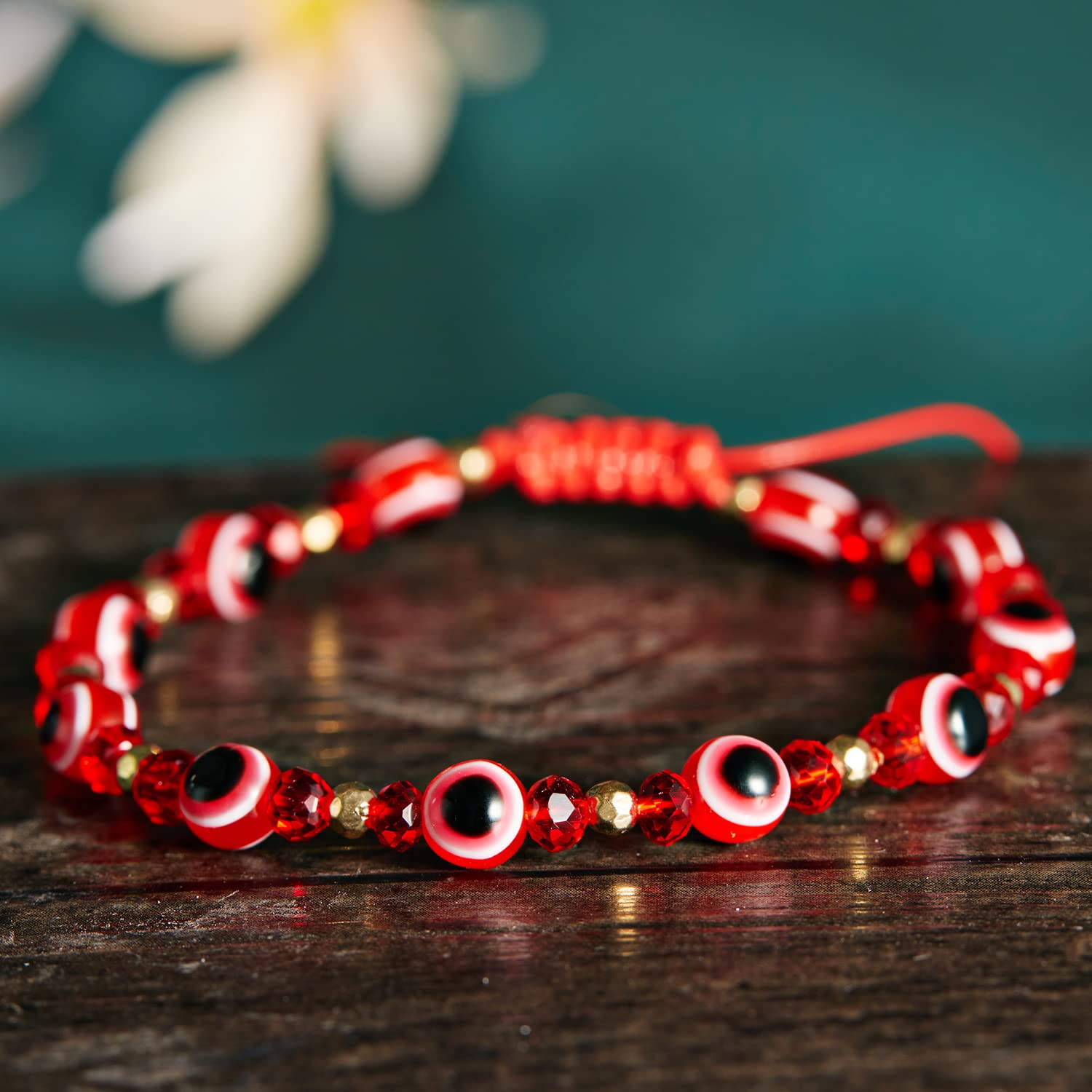 El Regalo 1 PC Evil Eye with Crystals Beads Adjustable Unisex Bracelet for Girls/Boys/Men/Women (Red)