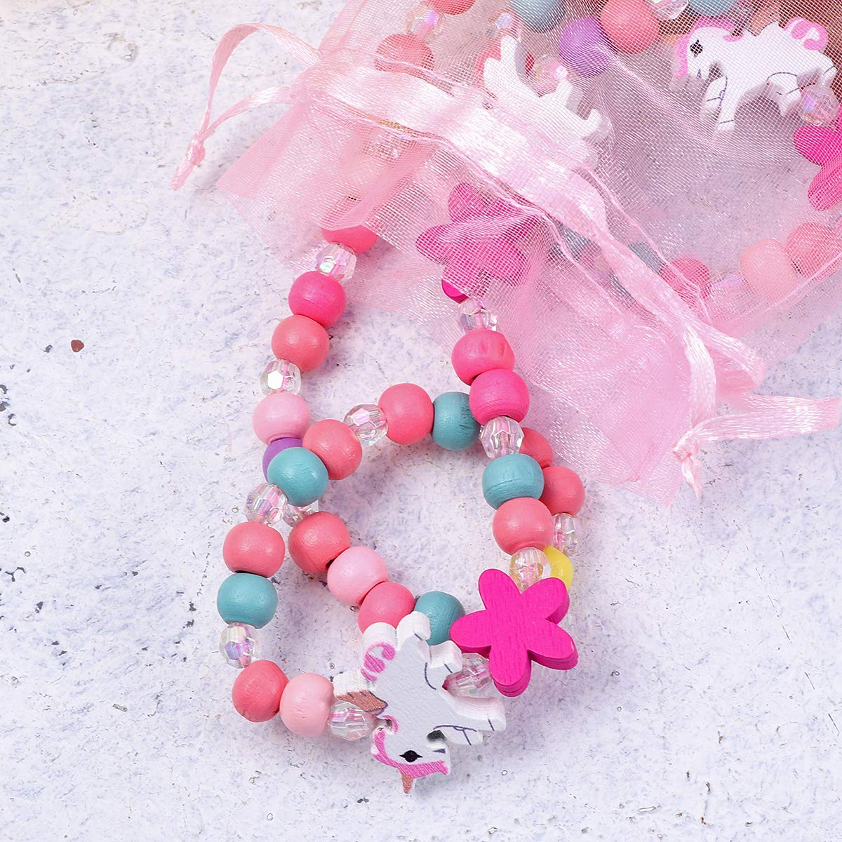 El Regalo Kids/Toddlers/Girls Wooden Beads Handmade Necklace & Bracelet Jewelry Sets (1 Necklace & 1 Bracelet): Kids Princess Jewelry Set (Unicorn Multi Jewelry Set)