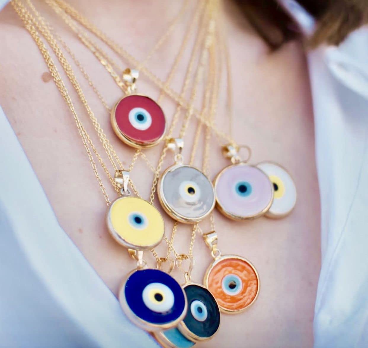 El Regalo Big Evil Eye Handmade Glass Lamp work Unisex Pendant Necklace for Men, Women, Girls & Boys | Evil Eye Pendant Necklace (Yellow Golden)