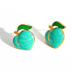 El Regalo Cute Gold Plated Stainless Steel Oil Drop Peach Stud Earrings for Girls & Women | Hypoallergenic Fruit Themed Fashion Earrings (Mint Green)