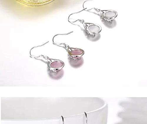 El Regalo Modern Opal Cat's Eye Drop Threader Earrings for Girls & Women - Perfect Valentines Day Gift for Her (Pink drop Hook)