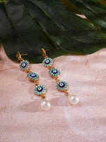 El Regalo Elegant Long Evil Eye Pearl Heart Stud Earrings- Fancy Evil Eye Statement Earrings with Pearl Drop for Women