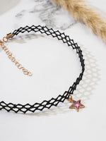 El Regalo 1PC Black Lace Tattoo Choker Necklace with Cute Charms for Kids, Girls, Teens, Women - Vintage Bohemian Style Adjustable Choker (Purple Star Choker)