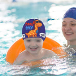 El Regalo 2 PCs Swim Cap Kids/Toddlers, Comfortable Breathable Polyester Fabric Swimming Caps Cute Cartoon Dolphin, Shark, Owl, Mermaid Fairy, Unicorn, Giraffe Swim Caps (Dinosaur & Blue Owl)