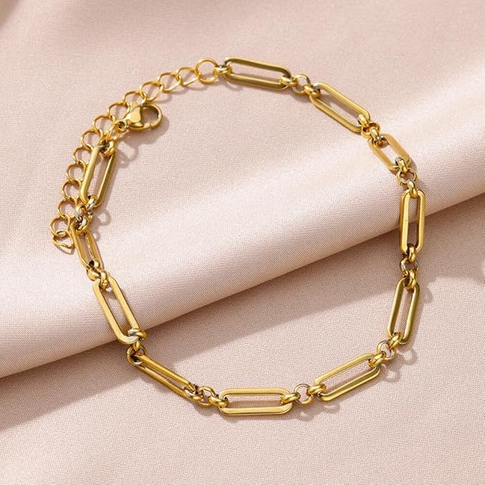 El Regalo 1 PC Stainless Steel Anklets for Women/Girls - 18K Gold Plated Paperclip Chain, Heart, Bow & Daisy Flower Ankle Bracelets - Anti-Tarnish, Waterproof Summer Beach Jewelry Gift (Style-1, 1)