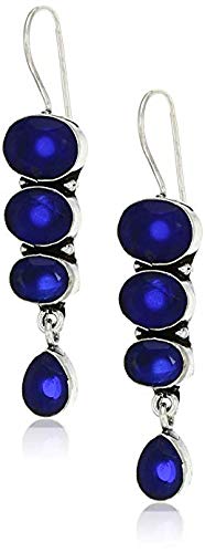 El Regalo Oxidized Silver Plated Vintage Style Stones Statement Party Earrings for Girls & Women (Blue)