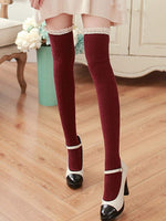 El Regalo Women Cotton Knit Boot Socks, Knee High Tube Socks with Lace Trim for women & Teens (Maroon)