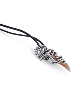 El Regalo Unisex Wolf Tooth Pendant Necklaces | Stainless Steel Wolf Crystal Pendant Adjustable Black Cord Unisex Necklace for Women & Men (Brown)