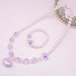 El Regalo 1 Pair Girls Kids Shiny Pearl Shell Princess Necklace & Bracelet Sets- Acrylic Shell Beads Oyster Pearl Princess Necklace Bracelet Jewelry Set for Girls Kids (Purple)