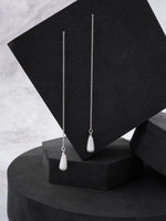 El Regalo 1 Pair Long Needle- Threader Earrings- Trendy, Contemporary, Fashionable Sui Dhaaga Earrings with Pearl-Shell, Butterfly, Pearl Drops, Heart, Mermaid Charms (Silver Drop Pearl Threader)