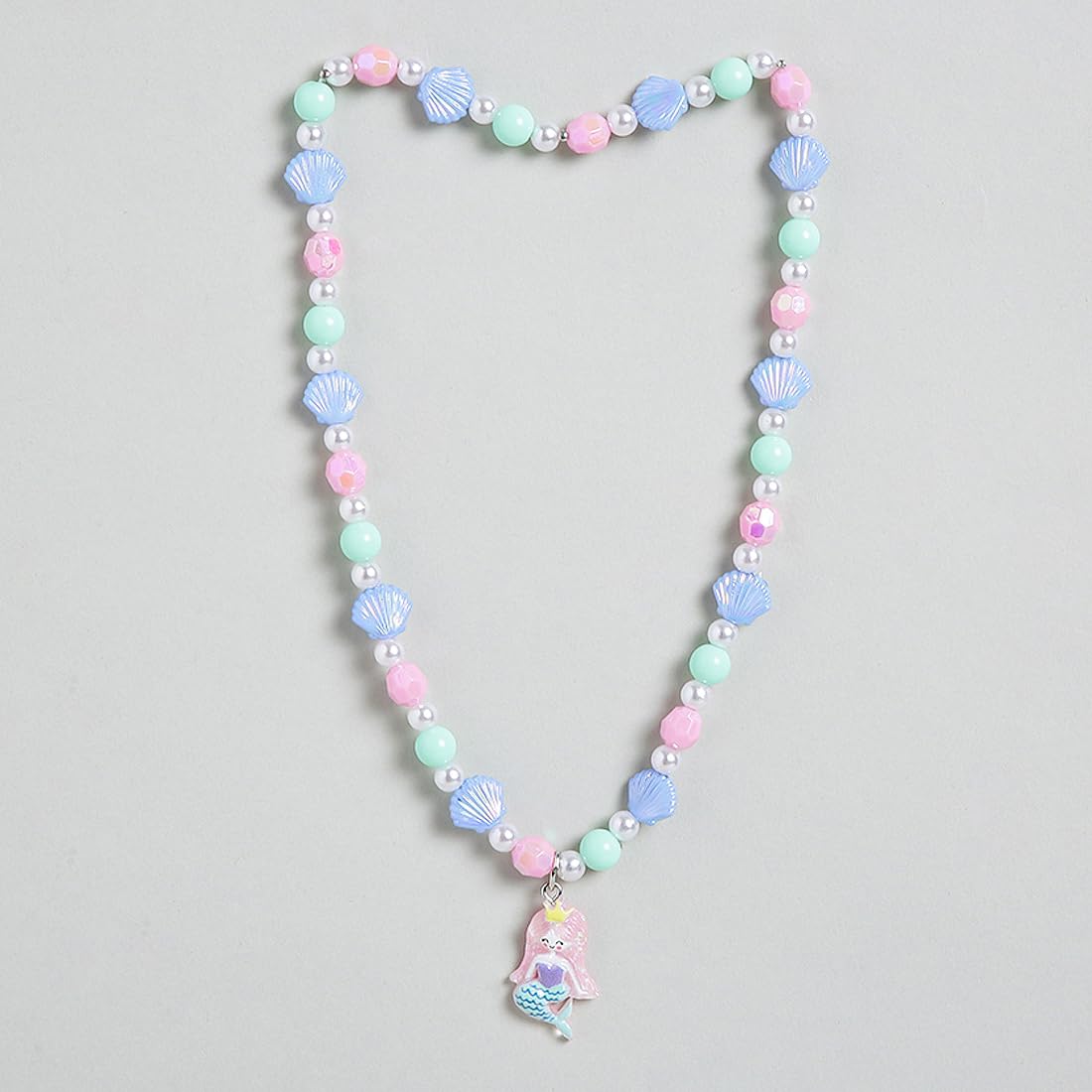El Regalo 2 PCs Kids Girls Colorful Necklace & Bracelet Jewelry Sets - Kids Candy Color Mermaid Pearl Shells Necklace & Bracelets Sets for Girls Kids & Toddlers (Mermaid Shell Jewelry Set)
