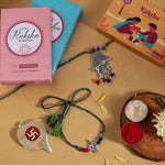 El Regalo Designer Bhaiya- Bhabhi Rakhi Luma/Lumba Set- Kundan, Pearls Rakhi with Roli Chawal in Gift Box- Luma Convertible into Necklace (Option-8)
