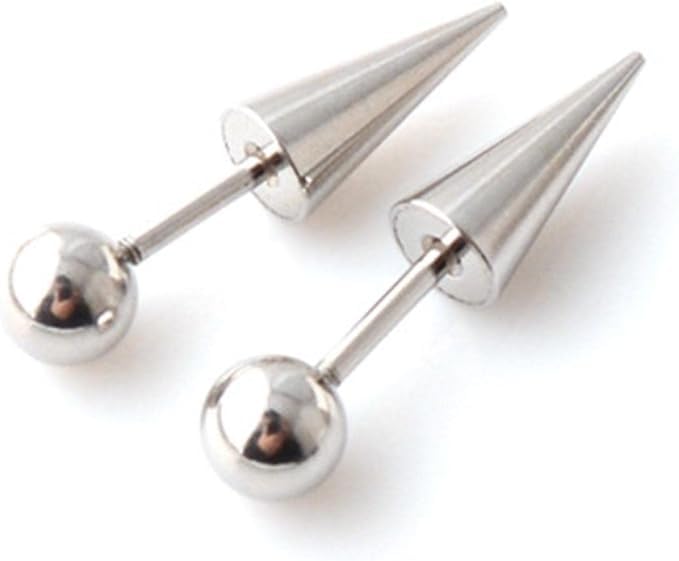 El Regalo 1 Pair Surgical Stainless Steel Spike Unisex Stud Earrings- Septum Lip Rings Cartilage Tragus Helix Piercing for Women Men (Silver)
