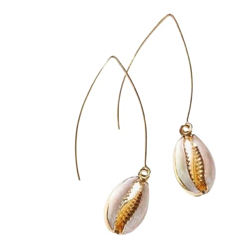 El Regalo Bohamian Cowrie Shell Earrings- Electroplated Retro Charms Earrings for Girls & Women (Golden Shell Dangle Earrings)