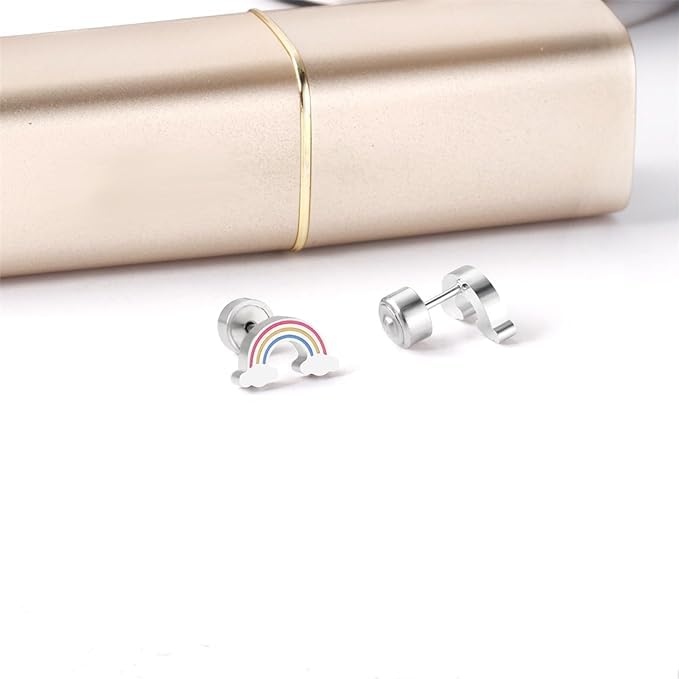 El Regalo 2 Pairs Waterproof Red Strawberry & Cloud Rainbow Stud Earrings for Women Teens Girls - Stainless Steel Hypoallergenic Dainty Small Piercing Earrings Search this page (Gold & Silver- A)